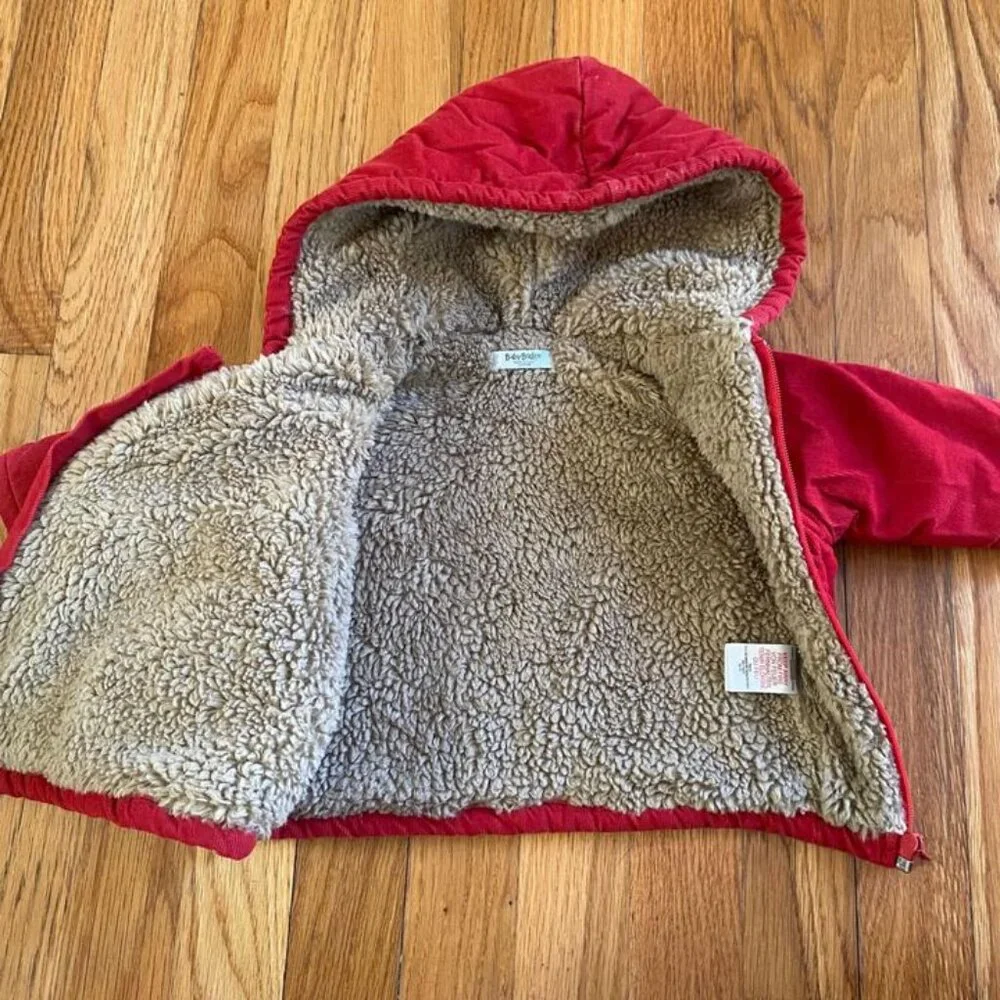 Baby Boden Red Sherpa Lined Coat